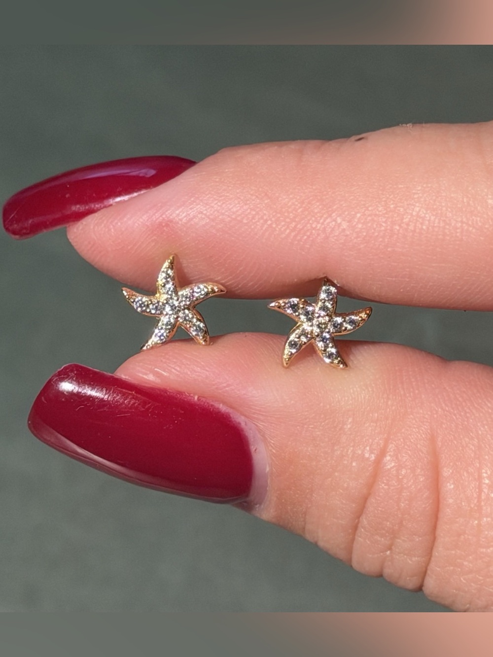 10K Real Solid Yellow Gold Cubic Zirconia Star Earrings Screw Back